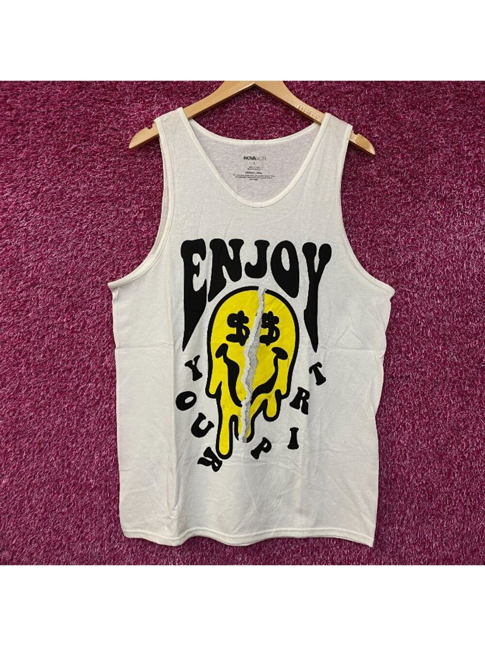 Enjoy Your Trip Melting Smiley Face Tank Top Large